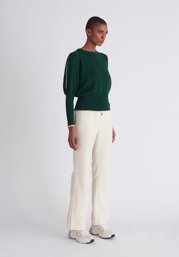 Paisie Contrast Colour Edge Knitted Top in Dark Green